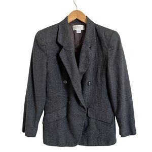 Liz Claiborne Women's Gray Wool Double Breasted Blazer Jacket Size Petite 6